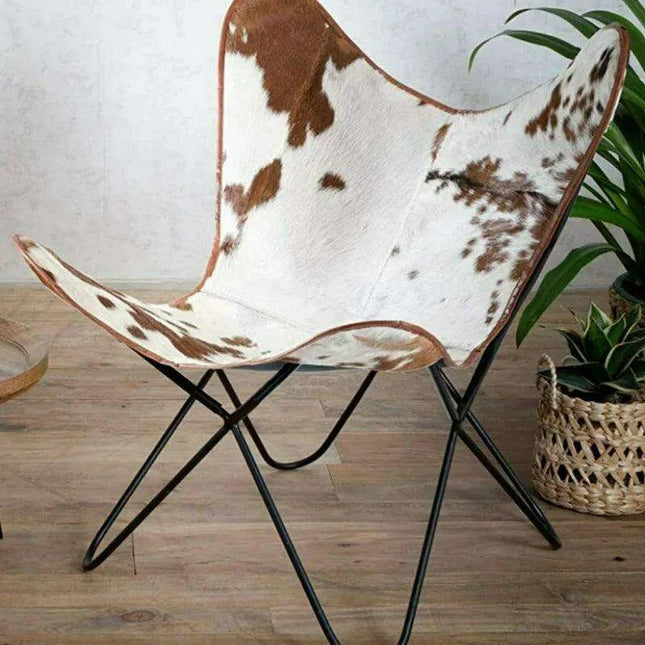 Vintage Elegance Cowhide Leather Folding Butterfly Chair