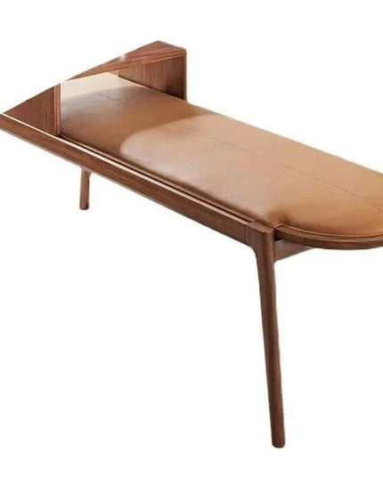 Elegant Leather-Upholstered Solid Wood Bench with Hidden Shoe Storage