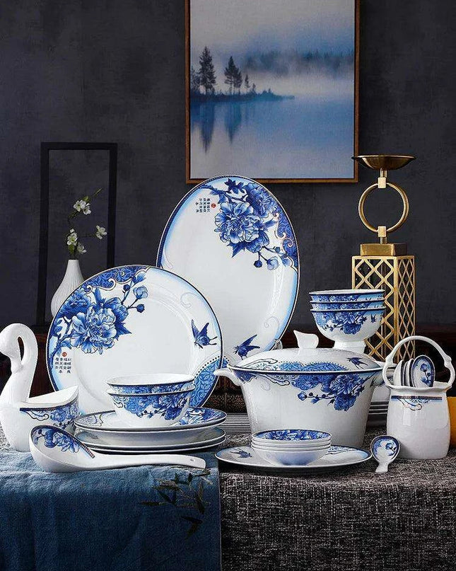 Elegant Blue and White Porcelain Dining Collection: Elevate Your Dining Experience with Timeless Charm
