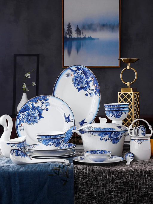 Elegant Blue and White Porcelain Housewarming Tableware Collection