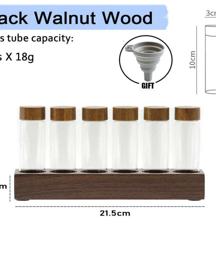 Stylish Walnut Base Coffee Bean Display Organizer with Elegant Glass Tubes