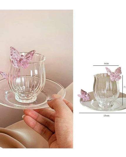 Charming Pink Bow Glass Cup and Saucer Set - 150ml Kids' Drinkware Gift