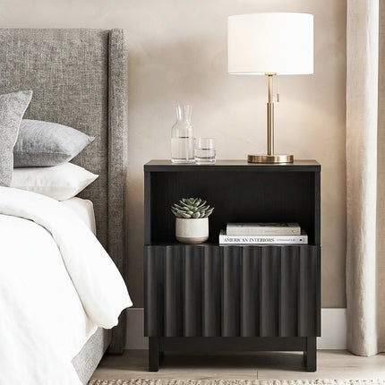 TinyNest Fluted Nightstand - Modern Bedside Table with Storage Drawers