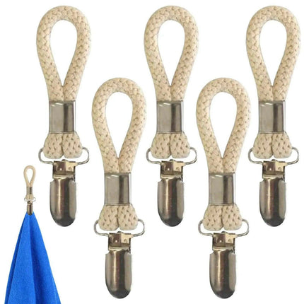 Cotton Braided Towel Holder Set with Sturdy Metal Clips - Elegant Space-Saving Solution for Home and Kitchen