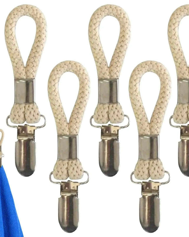 Cotton Braided Towel Holder Set with Sturdy Metal Clips - Elegant Space-Saving Solution for Home and Kitchen