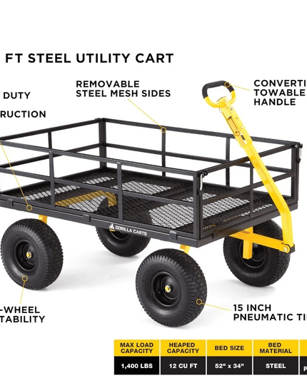 Heavy-Duty 2-in-1 Convertible Utility Cart with 1400 lbs Capacity and Removable Sides