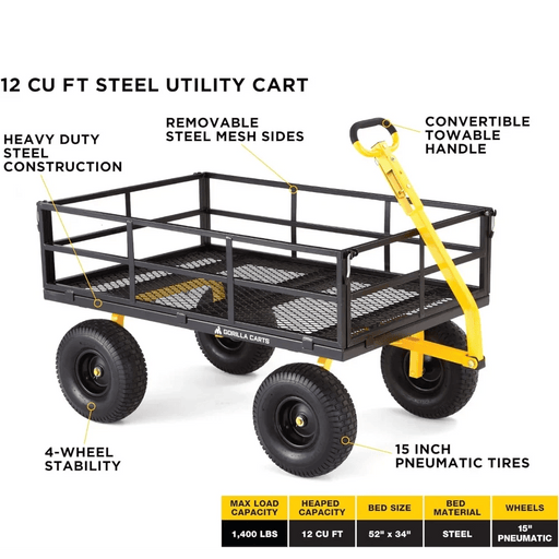 Heavy-Duty 2-in-1 Convertible Utility Cart with 1400 lbs Capacity and Removable Sides