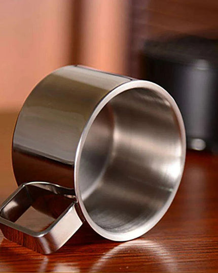 Elegant Double-Walled Stainless Steel Coffee Cup Set with Saucer and Spoon - Perfect Gift for Coffee Lovers