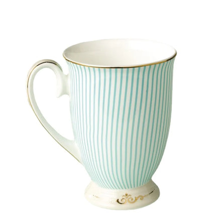 Bone China Tea Cup with Gold Accents — Blue Stripe Porcelain
