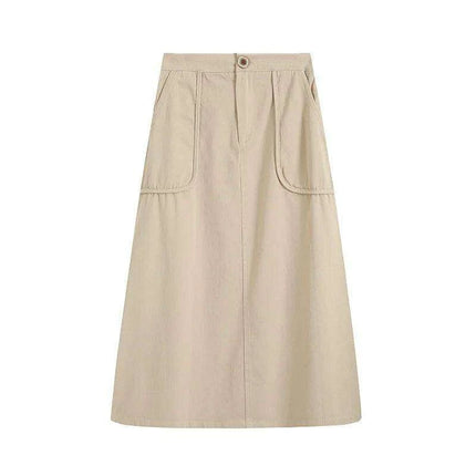 Versatile A-line Cotton Skirt with Spacious Pockets for Women