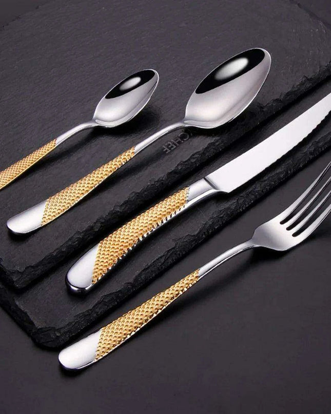 Luxurious Gold-Plated Stainless Steel Flatware Collection - Available in 8 to 24 Piece Sets for Elegant Dining Experiences