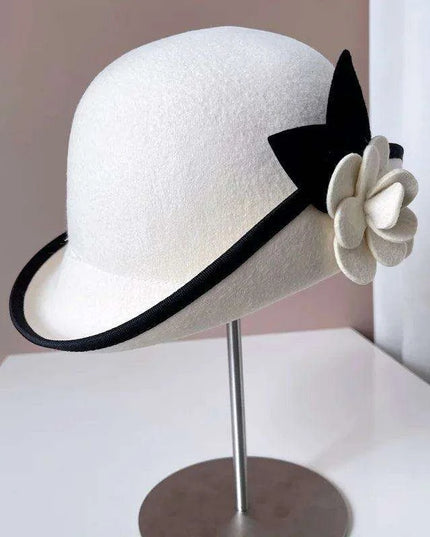 Elegant Camellia Wool Felt Top Hat - Women's Autumn/Winter Fashion Essential