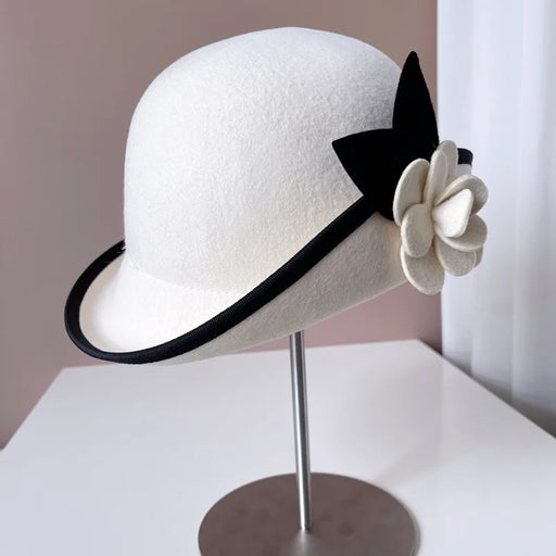 Elegant Camellia Wool Felt Top Hat - Women's Autumn/Winter Fashion Accessory