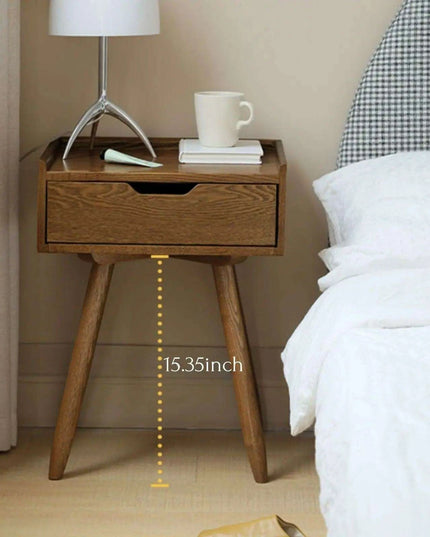 Elegant Walnut Mid Century Modern Bedside Table with Storage Drawer - Premium Solid Ash Wood Nightstand for Bedroom and Dorm Room