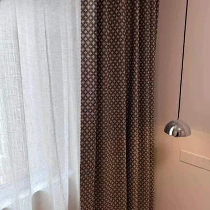 French Retro Yarn-Dyed Cotton Curtains with Tulle - Custom Size, Medieval Style