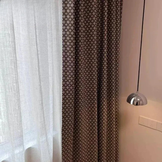 French Retro Yarn-Dyed Cotton Curtains with Tulle - Custom Size, Medieval Style
