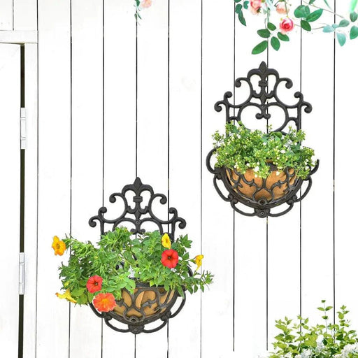 Rustic Brown Vintage Cast Iron Wall Planters - Set of 2