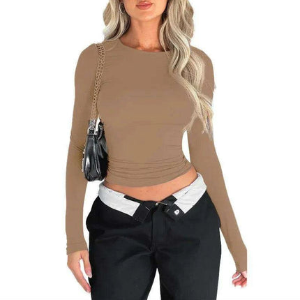 Chic Y2K Vibes: Women's Slim Fit Long Sleeve Top - Retro Street Style Essential