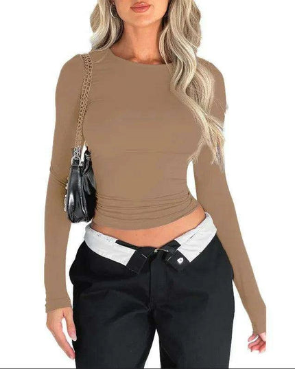 Chic Y2K Vibes: Women's Slim Fit Long Sleeve Top - Retro Street Style Essential