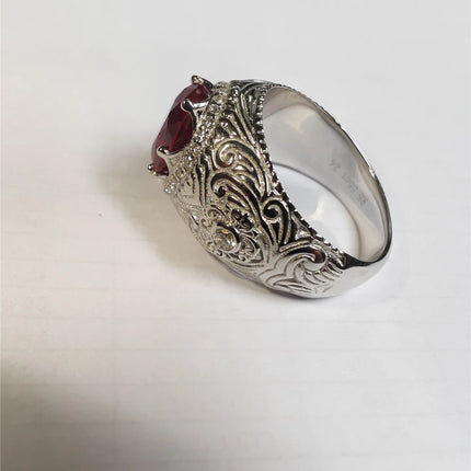 S925 pure silver laboratory-grown ruby 5CT oval vintage pattern wedding men's ring, custom-made with diamond. Jewelry. s925-pure-silver-laboratory-grown-ruby-5ct-oval-vintage-pattern-wedding-mens-ring-custom-made-with-diamond-jewelry