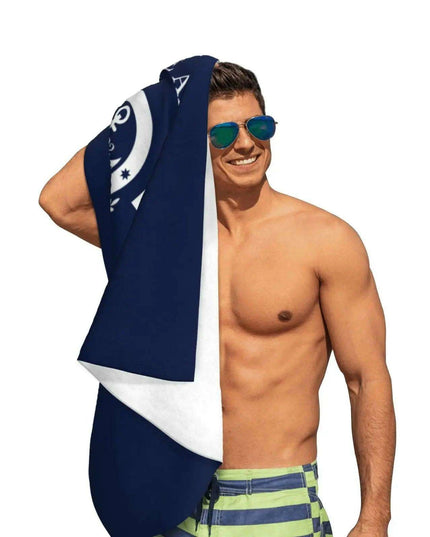 Stylish Customizable Dark Blue Nautical Microfiber Towel Set - Luxury Redefined for Every Occasion
