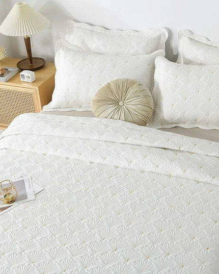 Nordic Elegance Cotton Quilt Set, Embroidered Summer Bedspread, 3-Piece Throw Coverlet