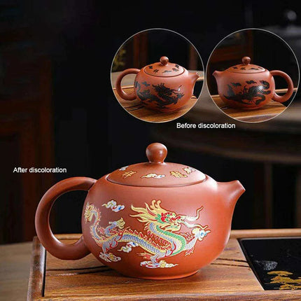 Artisan Color-Changing Purple Clay Teapot with Dragon and Phoenix Design - A Unique Gift for Tea Aficionados