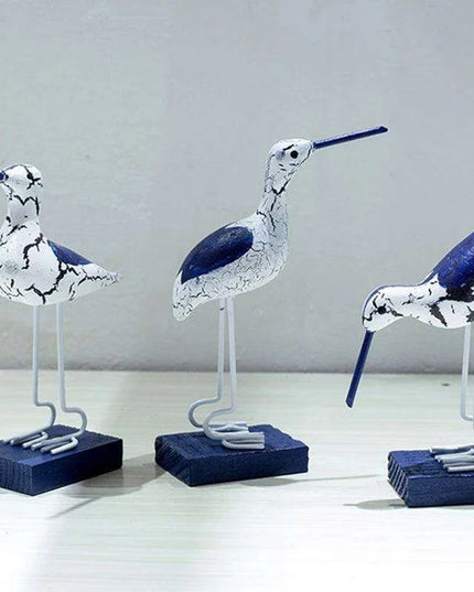 Set of Three Exquisite Wooden Seagulls for Nautical Home Decoration