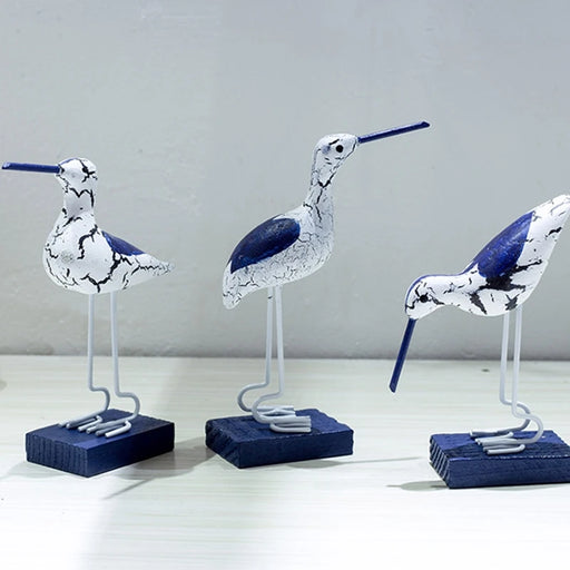 Seagull Trio Wooden Figurine Coastal Bird Sculpture Decoration for Home Décor