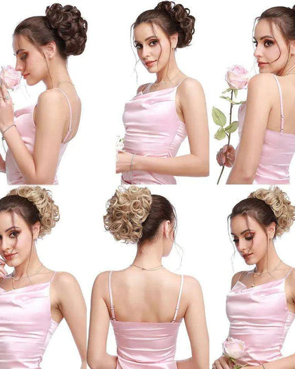 Elegant Ombre Curly Chignon Hairpiece with Comb - High Heat Resistant Women's Extension