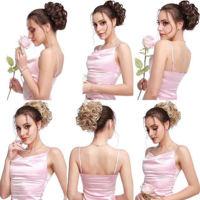 Elegant Ombre Curly Chignon Hairpiece with Comb - High Heat Resistant Women's Extension
