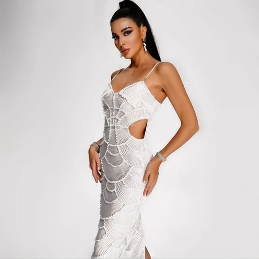 Luxurious Beaded Bandage Dress for Evening Party and Stage Performance