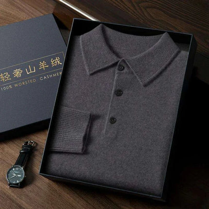 Men's Premium Cashmere Long Sleeve Polo Sweater