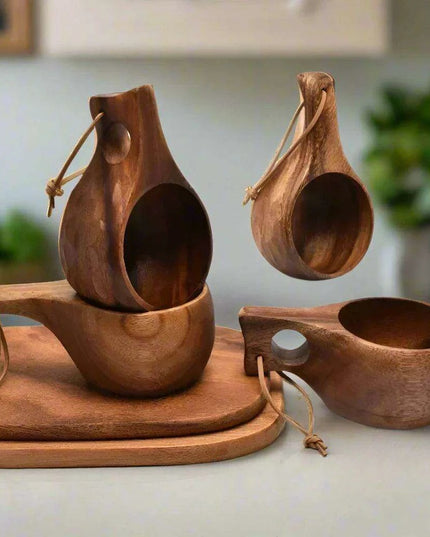 Artisan Acacia Wood Adventure Mug with Stylish Rope Handle - Your Unique Outdoor Drinkware