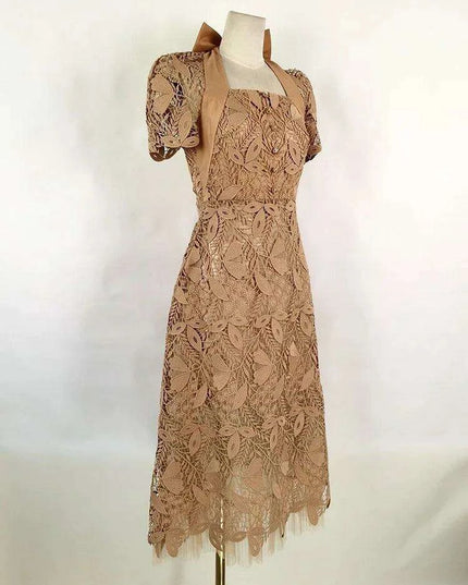 Elegant Bow-Detail Lace Halter Neck Dress for Women's Summer Events 2024