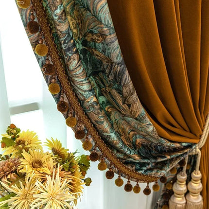 American Oil Painting Velvet Curtains - Thickened, Custom Fit for Livi