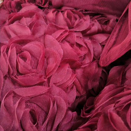 3D Rose Embroidered Mesh Fabric for Bridal & Stage Wear