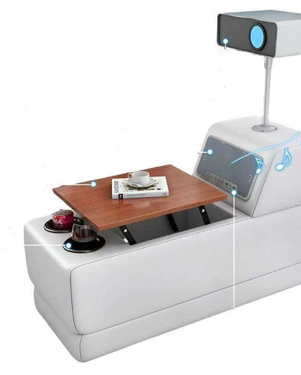 Elegant Italian Leather Bluetooth Sofa Set with Massage Features, Integrated Speaker, Projector, USB Charging Ports, and Convenient Cup Holder - Contemporary Comfort Solution