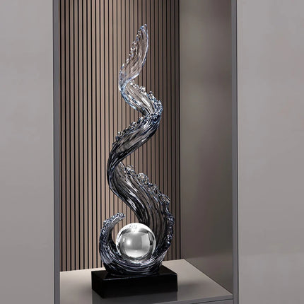 Home Decor Wind and Water Rising Decorations,Blue Resin Sculpture Luxu