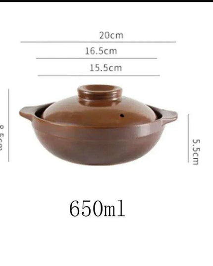 Artisan Earthenware Casserole Pot with Ergonomic Handle - Choose Between 650ml & 900ml for Rice, Noodles, Porridge, and Soups