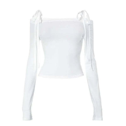 Elegant Off-Shoulder Bow-Detail Crop Top for Trendy Fall Fashion