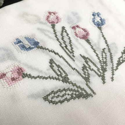 Tulip Elegance Cross-Stitch Table Runner - Exquisite Floral Embroidery - Natural Rustic Appeal - 72" - Perfect for Home, Airbnb, Hotel