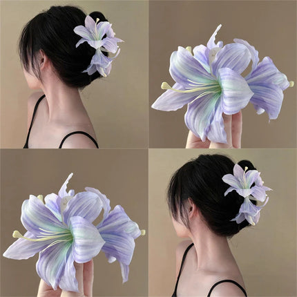 Bohemia Barrettes Lilium Flower Hair Claw Ponytail Clip Large Shark Cl