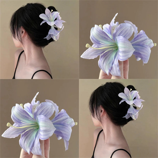 Bohemia Barrettes Lilium Flower Hair Claw Ponytail Clip Large Shark Cl