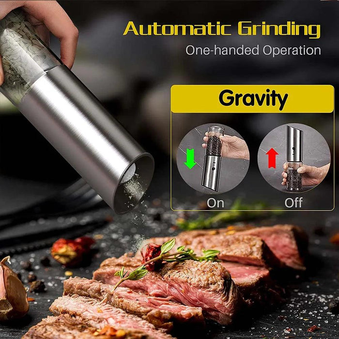 Electric Gravity Salt and Pepper Mill Set - Stylish USB Rechargeable Spice Grinders