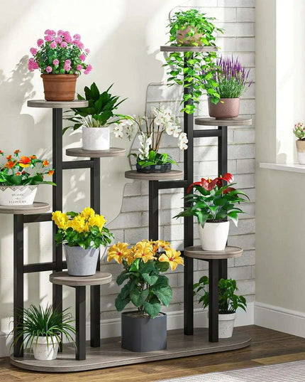 11-Pot Wooden Plant Stand Shelf - Vertical Space Maximizing Flower Organizer