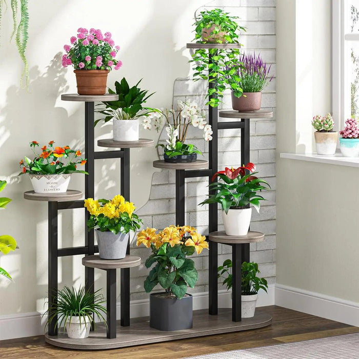 11-Pot Wooden Plant Stand Shelf - Vertical Space Maximizing Flower Organizer