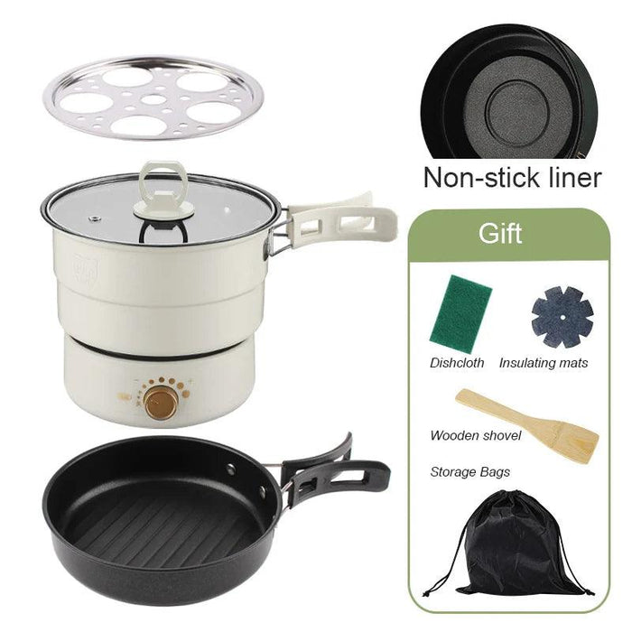 Compact Travel Multicooker: Foldable 110V/220V Cooking System for Frying, Steaming, and More