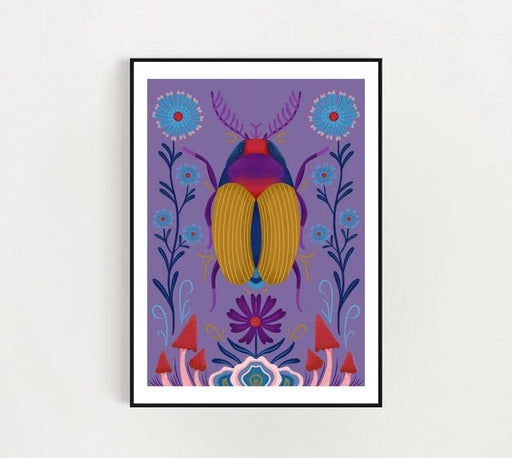 Enchanting Insect Canvas Art: Vibrant Moth and Golden Beetle Decor for a Playful Home