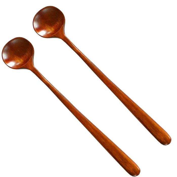 Natural Ellipse Wooden Ladle Spoon and Fork Set - Eco-Friendly Kitchen Utensils for Cooking and Serving
